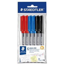 STAEDTLER BALLPOINT PEN STICK 430 MEDIUM ASSORTED PACK OF 6