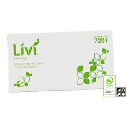 Livi Basics Hand Towel Ultraslim 1 Ply 150 Sheets Box of 16 22403