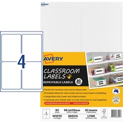 AVERY CLASSROOM LASER LABEL 99.1 x 139mm White 80 Labels 20 sheets