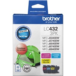 BROTHER LC-432-3PKS INK CARTRIDGE 3 COLOUR VALUE PACK CYM