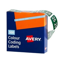 AVERY SIDE TAB YEAR 25 CODING LABELS 25X38MM DARK GREEN BX500