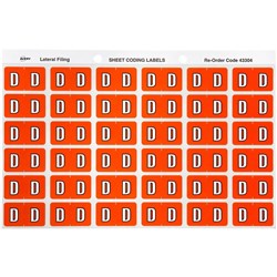 ALPHABETICAL COLOUR CODING LABEL SHEET D PK OF 180