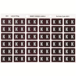 ALPHABETICAL COLOUR CODING LABEL SHEET K PK OF 180