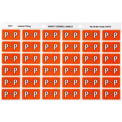 ALPHABETICAL COLOUR CODING LABEL SHEET P PK OF 180