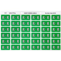 ALPHABETICAL COLOUR CODING LABEL SHEET R PK OF 180