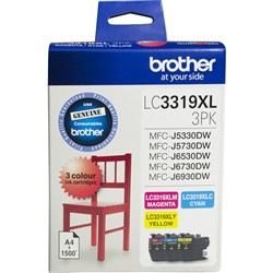 BROTHER LC3319XL COLOUR VALUE PACK INKJET CARTRIDGE MAGENTA CYAN YELLOW