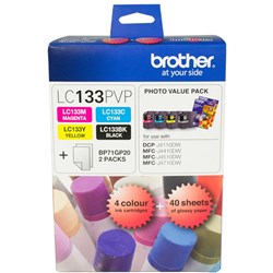 BROTHER LC133PVP VALUE PACK Black Cyan Magenta & Yellow +40sht Photo p