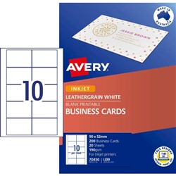 AVERY IJ39 BUSINESS CARDS I/Jet Leathergrain 200gsm Wht