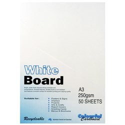 A3 COLOURFUL CARDBOARD WHITE BOARD 250GSM 4 SHEET PK50