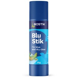 BOSTIK BLU-STICK BLUE GLUE STICK GOES ON BLUE DRIES CLEAR 35GM