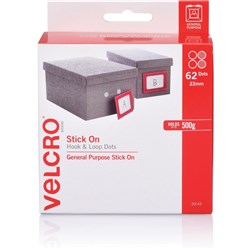 VELCRO SPOTS HOOK & LOOP 22MM WHITE DISPENSER