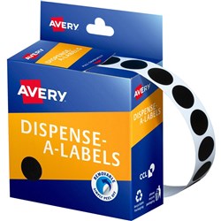 AVERY DISPENSER LABELS CIRCLES DMC14BLK 14MM BLACK 937242 P1050