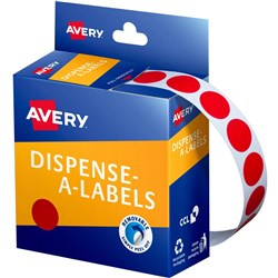 AVERY DISPENSER LABELS CIRCLES DMC14R 14MM RED 937235 P1050