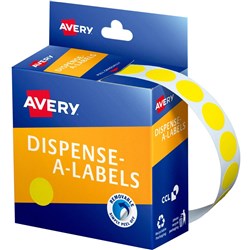 AVERY DISPENSER LABEL CIRCLES DMC14Y 14MM YELLOW 937239 P1050