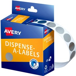 AVERY DISPENSER LABEL CIRCLES DMC14S 14MM SILVER 937274 PK500