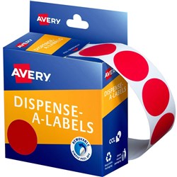 AVERY DISPENSER LABELS CIRCLES DMC24R 24MM RED 937243