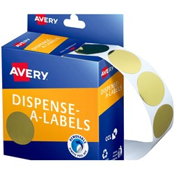 AVERY DISPENSER LABEL CIRCLES DMC24G 24MM GOLD 937271 PK250