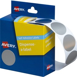 AVERY DISPENSER LABEL CIRCLES DMC24S 24MM SILVER 937272