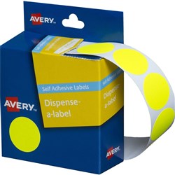 AVERY DISPENSER LABEL CIRCLE DMC24FY 24MM FLURO YELLOW 937295 PK350 DMC24