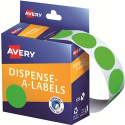 AVERY DISPENSER LABELS CIRCLES DMC24FG 24MM FLURO GREEN 937297 PK350 DMC24