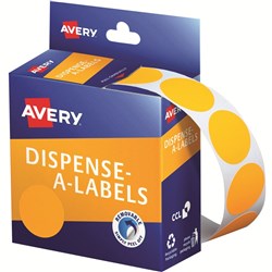 AVERY DISPENSER LABELS CIRCLES DMC24FO 24MM FLUORO ORANGE 937301 PK350