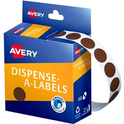 AVERY DISPENSER LABELS CIRCLES DMC14BR 14MM BROWN 937237 P1050