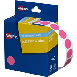 AVERY DISPENSER LABELS CIRCLES DMC14P 14MM PINK 937241 P1050