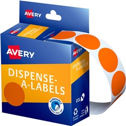 AVERY DISPENSER LABELS CIRCLES DMC24O 24MM ORANGE 937248 PK500