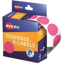 AVERY DISPENSER LABELS CIRCLES DMC24P 24MM PINK 937249 PK500