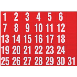 QUARTET MAGNETIC CALENDAR HEADINGS DATES WHITE ON RED 25X25MM SET31