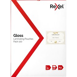 REXEL LAMINATING POUCHES A3 2x75mic Pk100