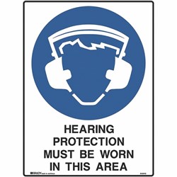 BRADY MANDATORY SIGN Hearing Protection 450x600mm Metal