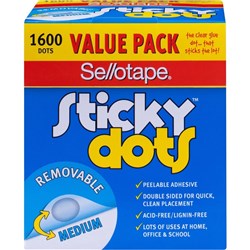 STICKY DOTS SELLOTAPE REMOVABLE 990003 BULK PACK OF 1600 DOTS