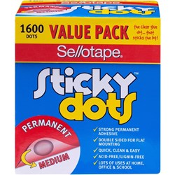 SELLOTAPE STICKY DOTS PERMANENT ADHESIVE DOTS CLEAR PK1600 990004