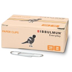 BIBBULMUN PAPER CLIPS 28mm Pack of 100