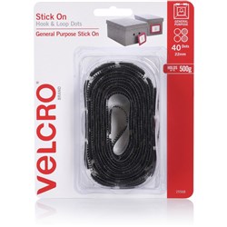 VELCRO BRAND HOOK & LOOP SPOTS STICK ON DOTS 22MM BLACK PK40