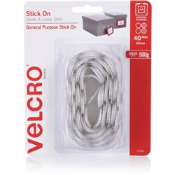 VELCRO BRAND HOOK & LOOP SPOTS STICK ON DOTS 22MM WHITE PK40