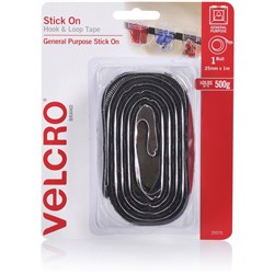 VELCRO BRAND HOOK & LOOP TAPE STICK ON 25MMX1M BLACK