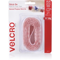 VELCRO BRAND HOOK & LOOP STICK ON 25MM X 1M WHITE