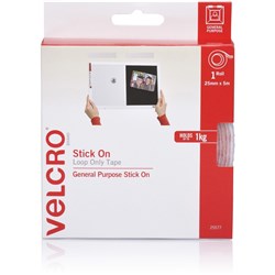 VELCRO BRAND STICK ON LOOP ONLY 25MM x 5M WHITE Minimum order quantity 5