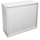 Go Steel Tambour Door Storage Cupboard Includes 2 Shelves 1016Hx1200Wx473mmD White