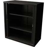 Go Steel Tambour Door Storage Cupboard Includes 2 Shelves 1016Hx900Wx473mmD Black