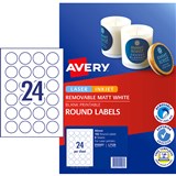 AVERY LABELS LASER L7129 40MM ROUND MATTE WHITE 24UP PK8 910007