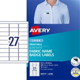 AVERY FABRIC NAME BADGE LASER LABELS WHITE L4784 635X296MM 27UP 405 LABELS 15 SHEETS