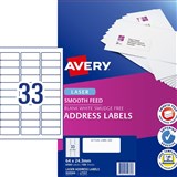 AVERY SMOOTH FEED LABELS Laser 64 x 243mm White BX3300