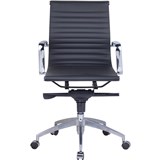 PU605M MEDIUM BACK EXECUTIVE CHAIR CHROME BASE AND ARMS BLACK RIBBED PU SEAT AND BACK