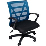 VIENNA MESH MEDIUM BACK OFFICE CHAIR WITH ARMS BLACK FABRIC SEAT BLUE MESH BACK