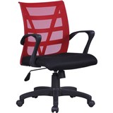 VIENNA MESH MEDIUM BACK OFFICE CHAIR WITH ARMS BLACK FABRIC SEAT RED MESH BACK