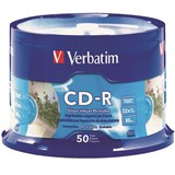 VERBATIM RECORDABLE INKJET 95005 PRINTABLE CD SPINDLE CDR SILVER PK50
