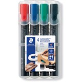 STAEDTLER 350 DRYSAFE PERMANENT MARKERS CHISEL 4 ASSORTED WLT4